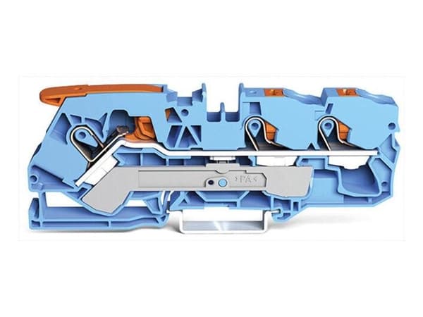 Brygga - Wago - 3 ledare - Spak - Tryckknapp - 10 mm² - Blå
