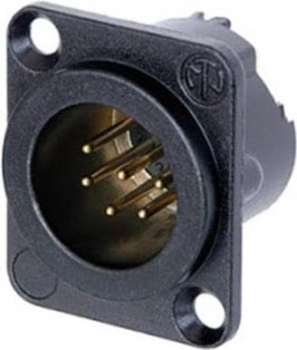 Neutrik XLR konnektor flangekonnektor, kontakter lige antal positioner: 6 sorte 1 stk (NC6MD-LX-B-CON)
