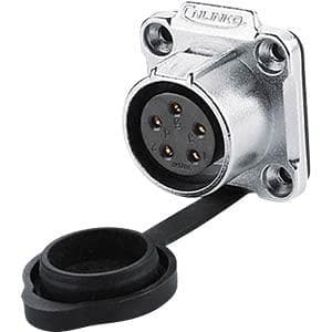 Industriel stik S1 - Strøm (5-benet) gennemføringskobling med flange, loddeforbindelse, metal (IC01-20P503) Sort, Sølv