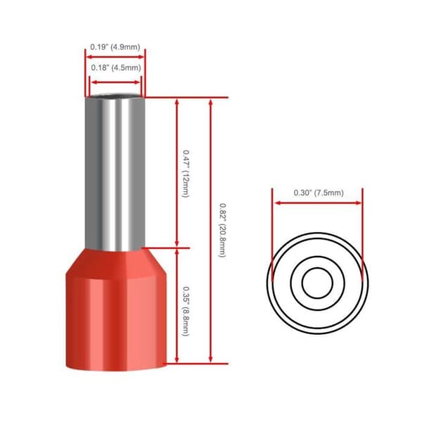 Heschen - E10-12 - 100-pack kabelskor, AWG8/10 mm, kopparpresskontakt, vinylisolering, röd