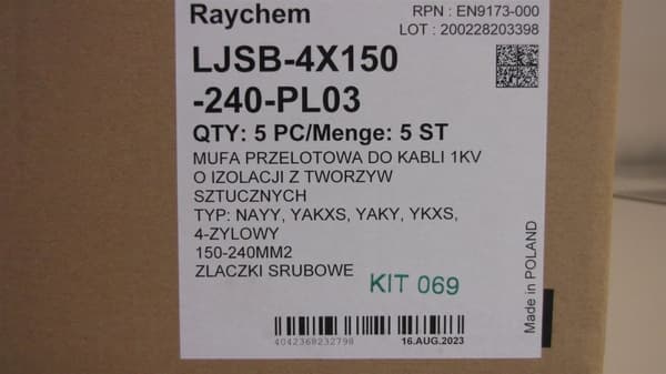 1 kV gennemgangsmuffe, 4-leder PE, PVC-kabler, med skrueforbindelser, Raychem / TE Connectivity mærke TE-EN9172