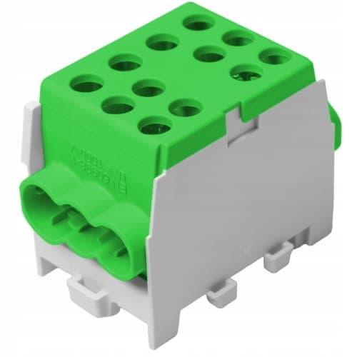 Fordelingsblok grenterminal 1x25 2x16 Grøn til TH35 skinne 1x100A