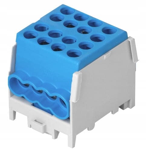 Fordelingsblok 1x25 3x16 blå til DIN-skinne TH35 1x100A