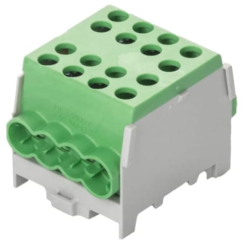 Fordelingsblok grenterminal 1x25 3x16 Grøn til TH35 skinne 1x100A
