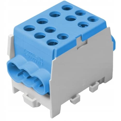 Fordelingsblok forgreningsterminal 1x35 2x25 blå til DIN-skinne TH35 1x125A