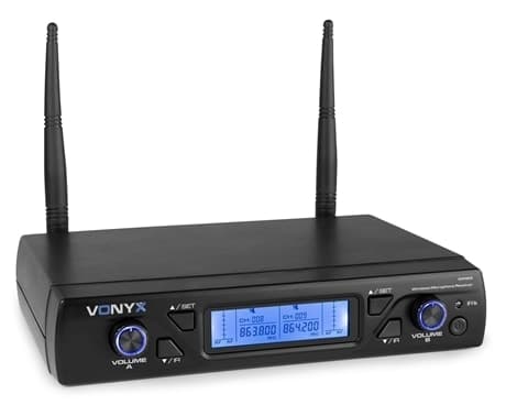 Vonyx WM62B Trådlöst mikrofonset UHF 16Ch 2 Ficksändare