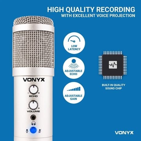 Vonyx CM320S USB Studiomikrofon med bordsställ - Titanium