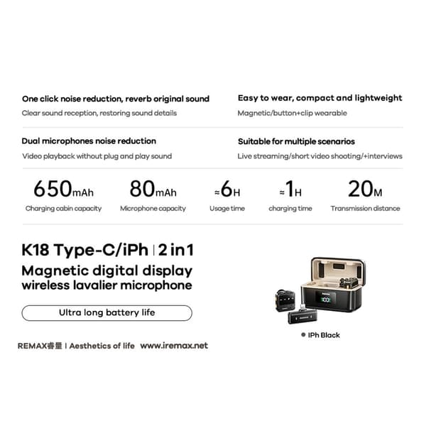 Trådlöst Lavalier Mikrofon Digital display En-till-två-mikrofon - iP-gränssnitt