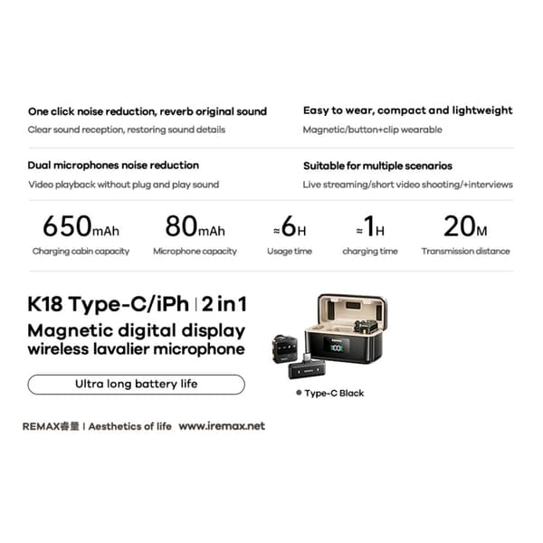 Trådløs lavaliermikrofon Digitalt display En-til-to-mikrofoner - USB-C
