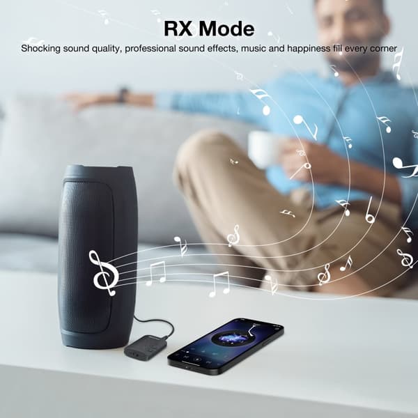 Bluetooth 5.2 Adapter Sändare, Bluetooth-mottagare 2-i-1 Mini trådlös sändare/mottagare med 3,5 mm ljudkabel, Dual Link AptX Adaptive, Svart