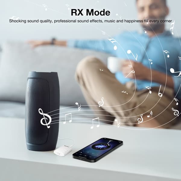 Bluetooth 5.2 Adapter Sändare, Bluetooth-mottagare 2-i-1 Mini trådlös sändare/mottagare med 3,5 mm ljudkabel, Dual Link AptX Adaptive, Vit
