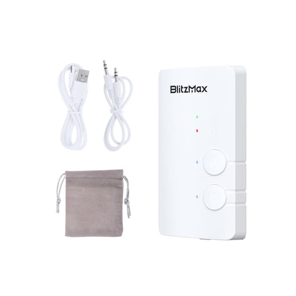 Bluetooth 5.2 Adapter Sändare, Bluetooth-mottagare 2-i-1 Mini trådlös sändare/mottagare med 3,5 mm ljudkabel, Dual Link AptX Adaptive, Vit