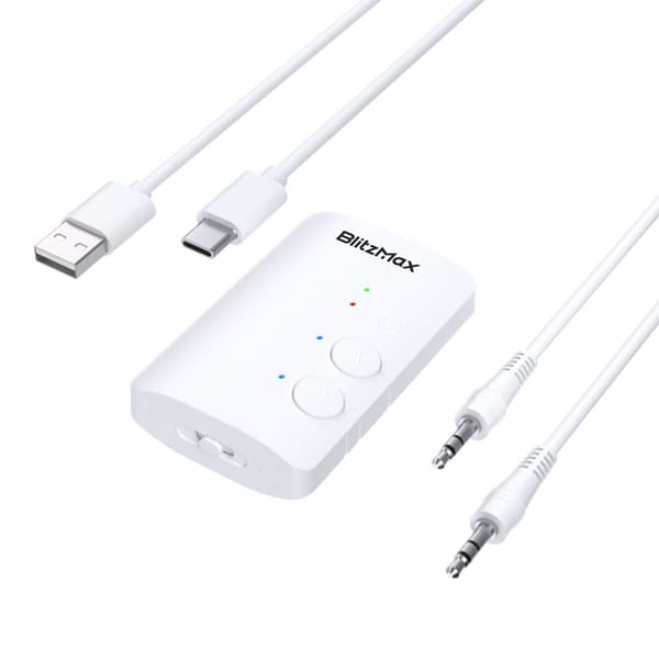Bluetooth 5.2 Adapter Sändare, Bluetooth-mottagare 2-i-1 Mini trådlös sändare/mottagare med 3,5 mm ljudkabel, Dual Link AptX Adaptive, Vit