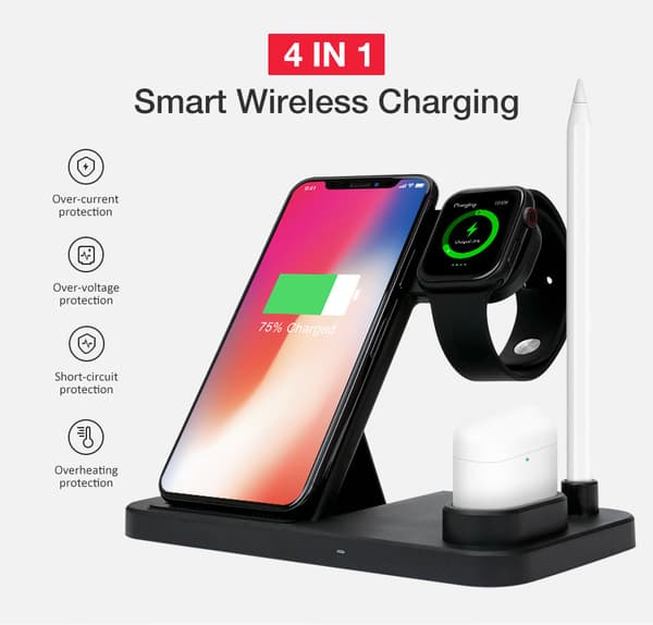 Svart 4 - 1 ladestasjon For iPhone, Apple Watch, AirPods, Apple Pencil 1