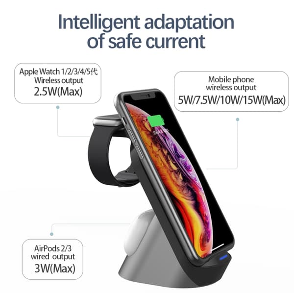 PRYLEX Trådlöst Laddningsställ 15W iPhone, AirPods, Apple Watch