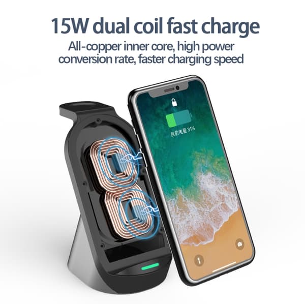 PRYLEX Trådlöst Laddningsställ 15W iPhone, AirPods, Apple Watch