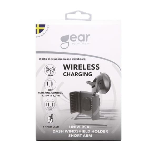 GEAR QI Mobilholder Kort Arm 10W lader Monteres i vindu eller på instrumentpanel