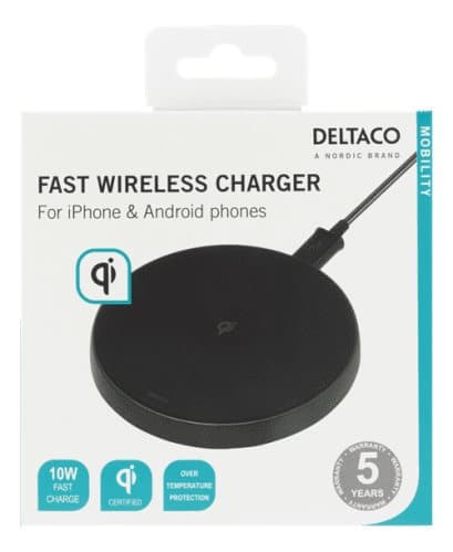 Deltaco Trådlös Snabbladdare för iPhone / Android, 10W - Svart