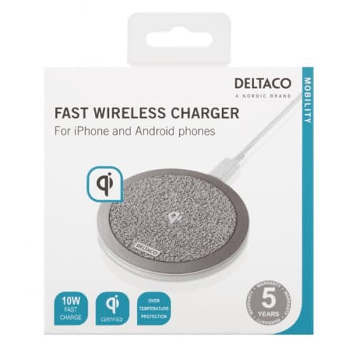 Deltaco Trådlös Snabbladdare för iPhone & Android, 10W - Grå
