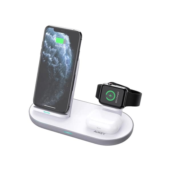 AUKEY LC-A3 Aircore 3-in-1 Trådlös Laddställ - Vit Vit