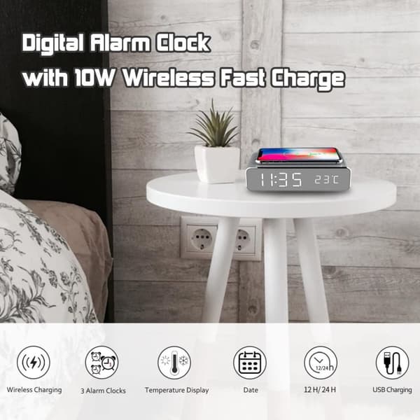 Digital Väckarklocka med Trådlös Laddare
