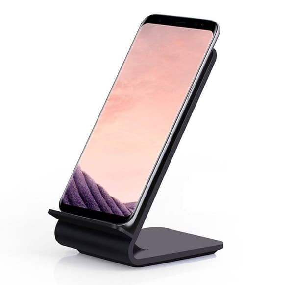 Trådlös QI Snabbladdare, Samsung, Apple, stativ i aluminium - Svart