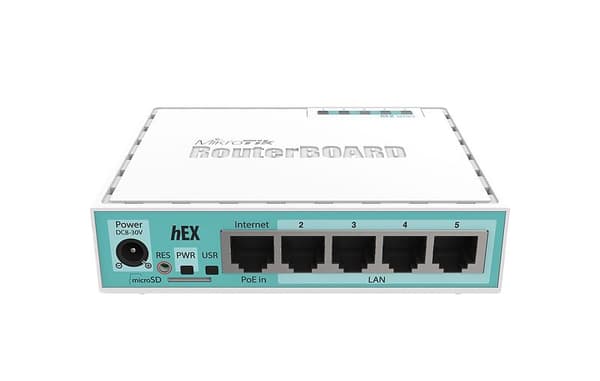 hEX Small 5-Port Router, PoE in, USB Type-A, white Turkis, Hvit