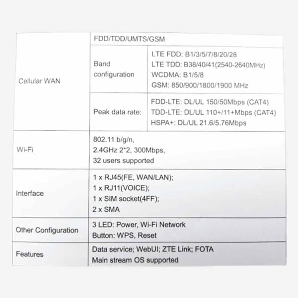 4G LTE mobil wifi router 12v til campingvogn og hjem fra zte