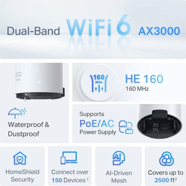 TP-Link DECOX50OUTDOOR1P Mesh WiFi-system Dual Band (2,4GHz/5GHz) Wi-Fi 6 (802.11ax) Vit 1 Intern (DECO X50-OUTDOOR(1-PACK))