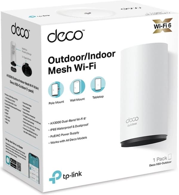 TP-Link DECOX50OUTDOOR1P Mesh WiFi-system Dual Band (2,4GHz/5GHz) Wi-Fi 6 (802.11ax) Vit 1 Intern (DECO X50-OUTDOOR(1-PACK))