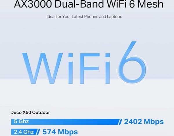 TP-Link DECOX50OUTDOOR1P Mesh WiFi-system Dual Band (2,4GHz/5GHz) Wi-Fi 6 (802.11ax) Vit 1 Intern (DECO X50-OUTDOOR(1-PACK))