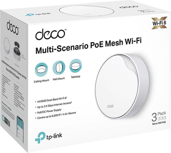 TP-Link DECO X50-PoE(3-PACK) Dual Band (2,4GHz/5GHz) Wi-Fi 6 (802.11ax) Valkoinen sisäinen (DECO X50-POE(3-PACK))