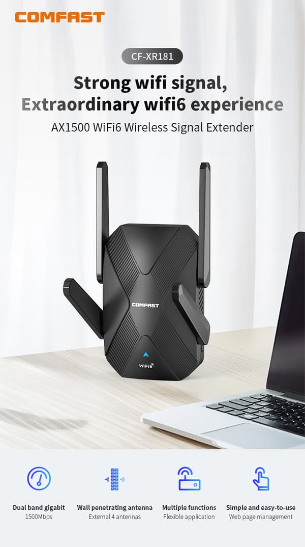 INF WiFi 6 Range Extender - Svart 0