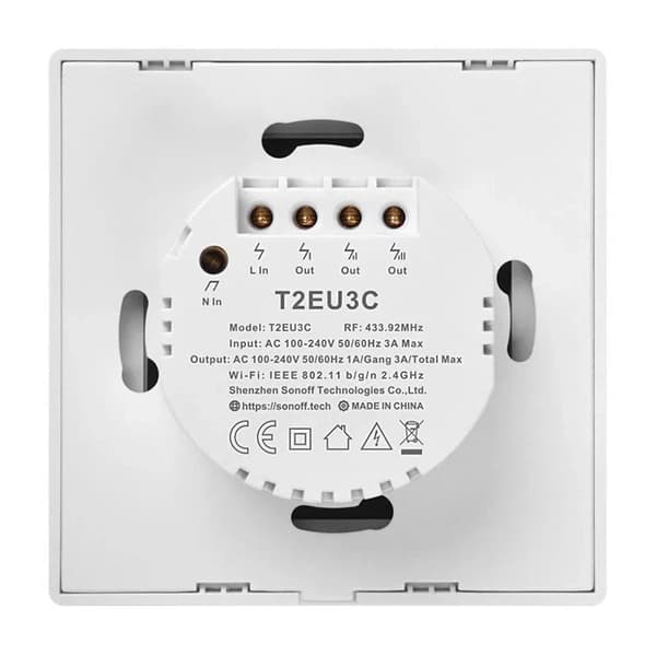 Smart Switch WiFi + RF 433 Sonoff T2 EU TX (3-kanals)