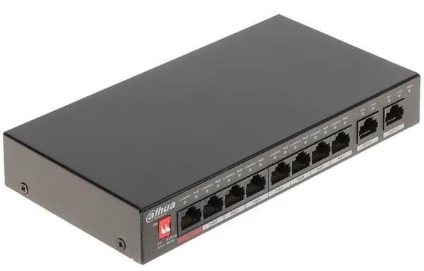 Switch pfs3010-8et-96-v2 (skrivebord/sokkel, poe-porte 8, 96 watt, dh-pfs3010-8et-96-v2), Dahua Sort