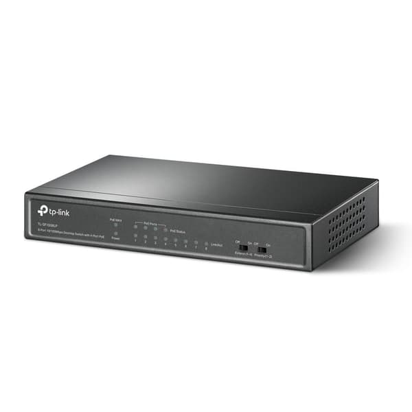 Switch tl-sf1008lp (skrivbord/piedestal, 8x10base-t / 100base-tx, poe-portar 4, tl-sf1008lp), Tp-link Svart