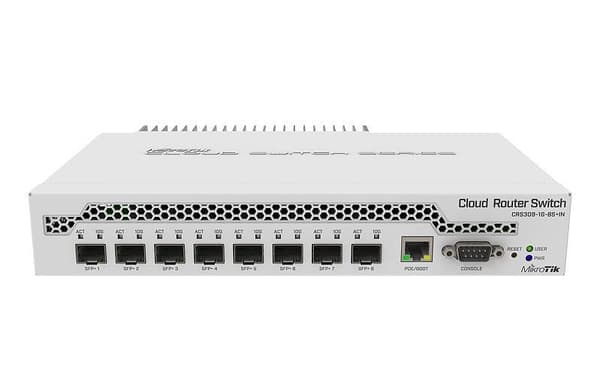 Switch crs309-1g-8s+in (1x10base-t / 100base-tx / 1000base-t, 8xsfp+, crs309-1g-8s+in), Mikrotik Hvid