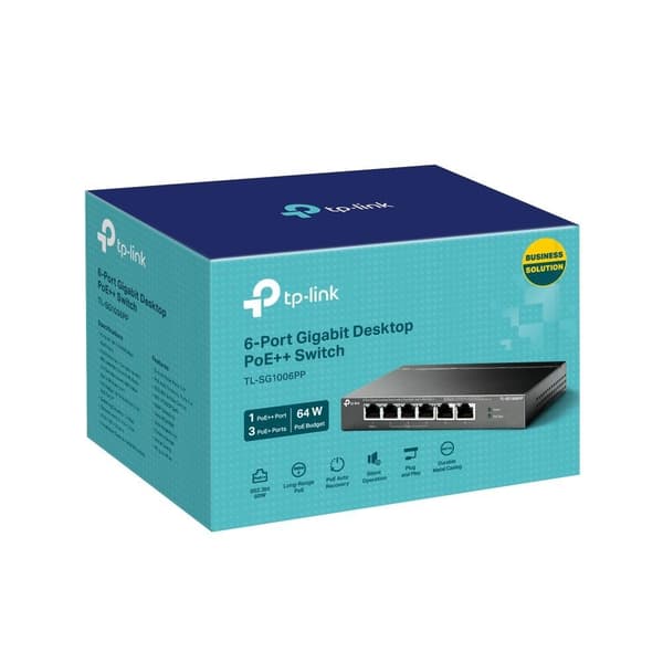 Switch tl-sg1006pp (skrivebord/sokkel, 6x10base-t / 100base-tx / 1000base-t, poe+ porter 4, tl-sg1006pp), Tp-link