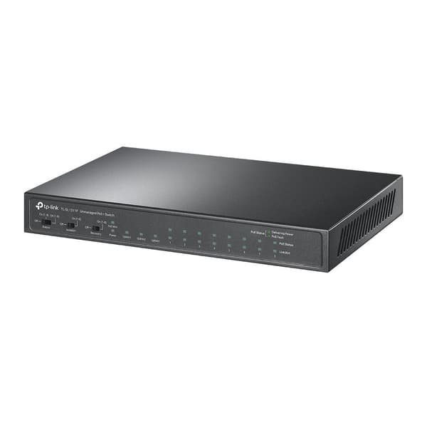 Switch tl-sl1311p (skrivbord/piedestal, 8x10base-t / 100base-tx, 1xsfp, 2xrj45, poe+ portar 8, 65 watt, tl-sl1311p), Tp-link Svart