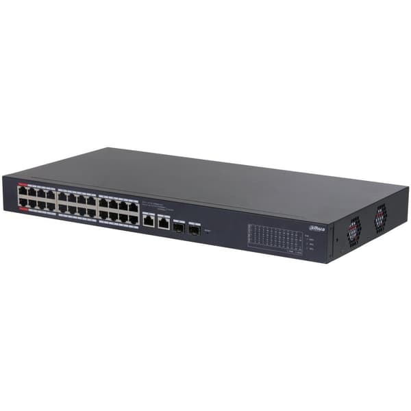 Switch cs4226-24et-240 (skrivebord/sokkel, rack 1u, 24x10base-t / 100base-tx, 2x10/100/1000base-t/sfp combo, 2, 26), Dahua Sort