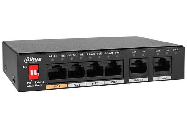Switch DAHUA PFS3005-4ET-60-V2 (Desktop/pedestal, PoE ports 4, 60 Watts, DH-PFS3005-4ET-60-V2) musta