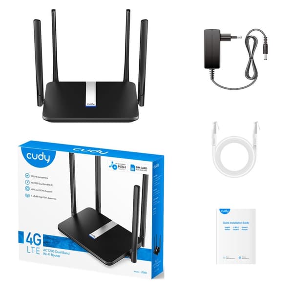 Cudy LT500 langaton reititin Fast Ethernet Dual-band (2,4 GHz / 5 GHz) 4G Black