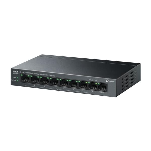 Switch ls109p (skrivebord/sokkel, 9x10base-t / 100base-tx, poe+ porter 8, ls109p), Tp-link