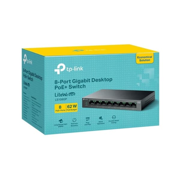 Kytkin ls108gp (työpöytä/jalusta, 8x10base-t / 100base-tx / 1000base-t, poe+ portit 8, ls108gp), Tp-link