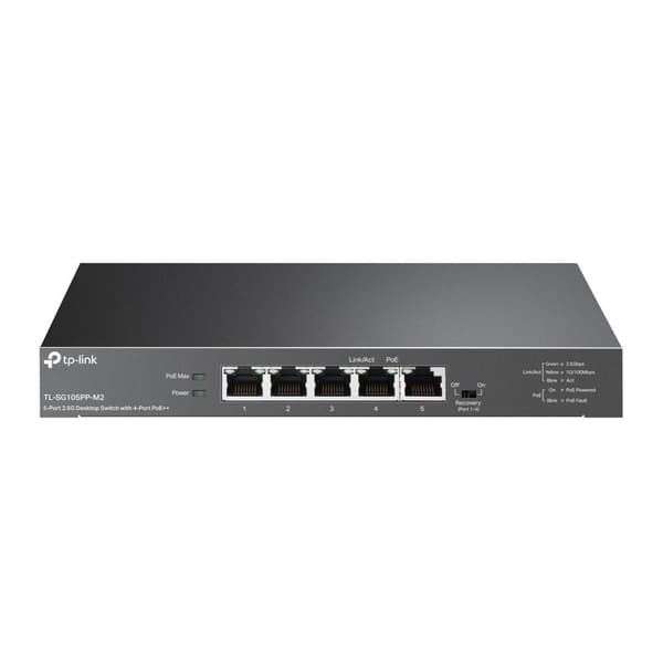Switch tl-sg105pp-m2 (skrivebord/sokkel, 5x2.5gbe, tl-sg105pp-m2), Tp-link Sort