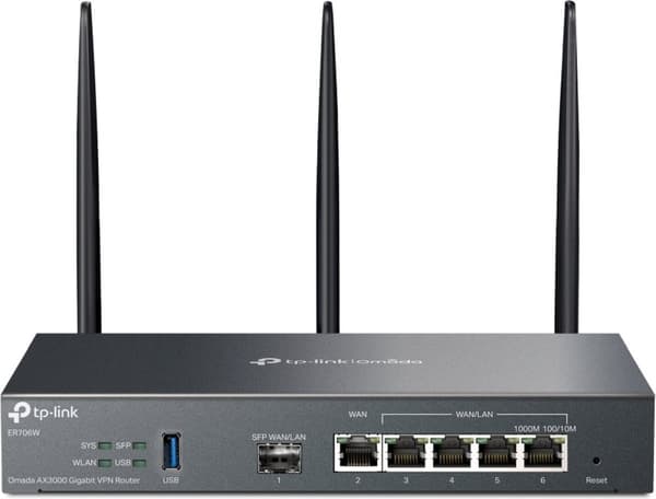 TP-Link Omada ER706W, dual-band (2,4 GHz / 5 GHz), Ethernet LAN, sort, desktop/polrouter