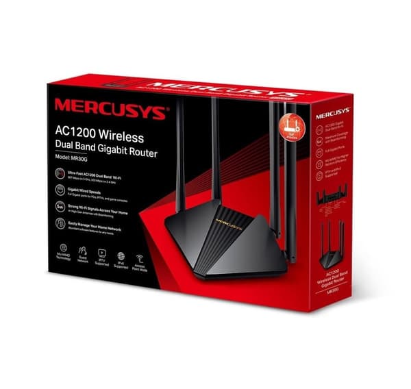 Mercusys, AC1200 trådløs Dual Band Gigabit Router, MR30G
