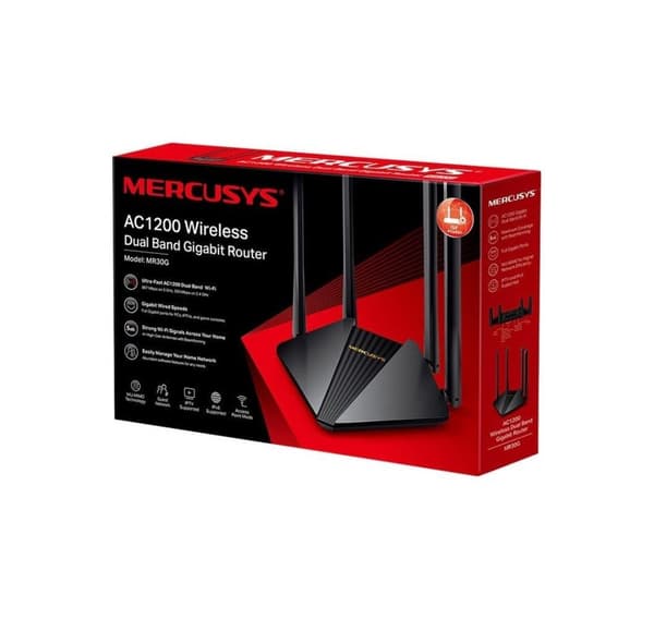 Mercusys, AC1200 trådløs Dual Band Gigabit Router, MR30G