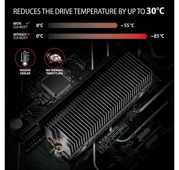 AXAGON, passiv kylare i aluminium för enkel- och dubbelsidiga M.2 SSD:er storlek 2280, höjd 24 mm, CLR-M2XT