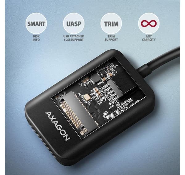 AXAGON, USB-A 10 Gbps - M.2 NVMe og SATA SSD Adapter, ADM2-AM